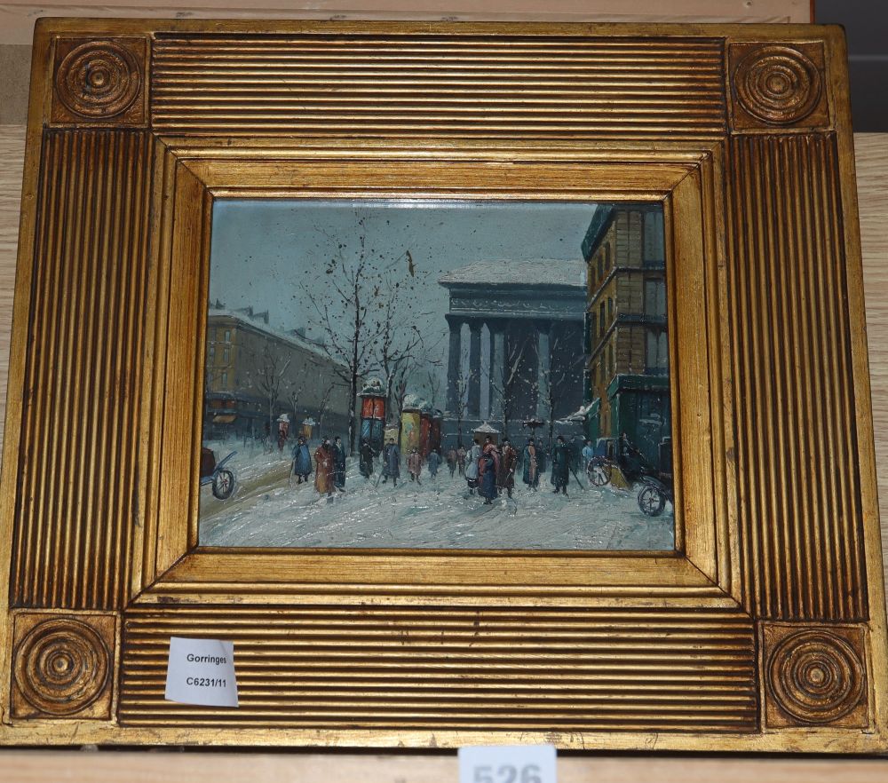 French School, oil on panel, Paris in the snow, 19 x 24cm